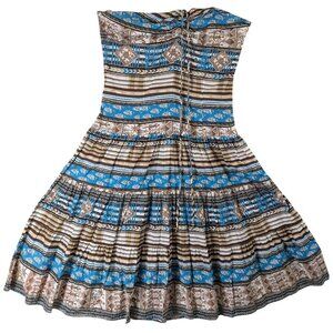 Esprit Women size 8 Gecko Dress Blue Brown Strapless Halter Southwestern Twirl